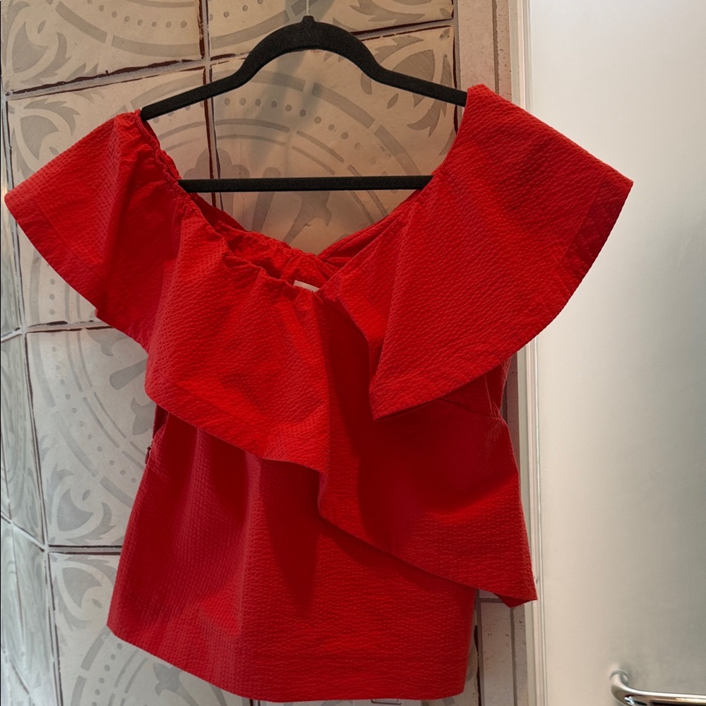 Cuyana Vibrant Red/Coral Off-Shoulder Blouse